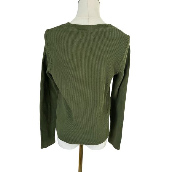 Madewell Green Asymmetrical Hem Top Ribbed Long Sleeve  Bohemian Versatile Small - Picture 10 of 15